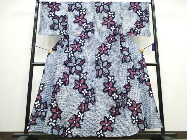 平和屋着物∴夏物 浴衣 有松鳴海絞り 舞花文 綿 逸品 CAAW0928ng