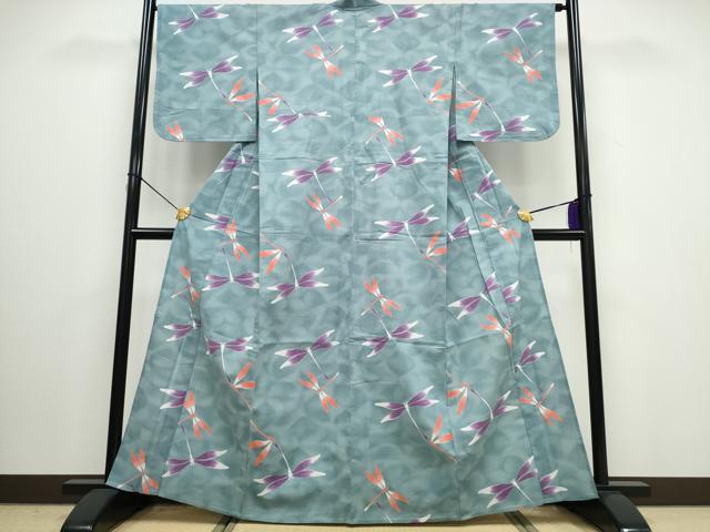 平和屋着物∴夏物 浴衣 トンボ 蜻蛉 綿 逸品 未使用 CAAW0935ng