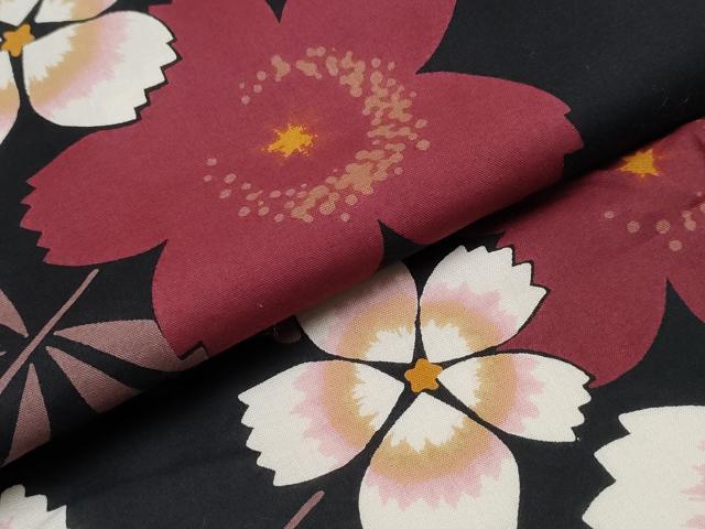 平和屋着物∴夏物 浴衣 草花文 黒地 綿 逸品 CAAW0940ng