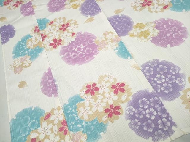 平和屋着物∴夏物 浴衣 雪輪舞桜 綿 逸品 CAAW0956ng