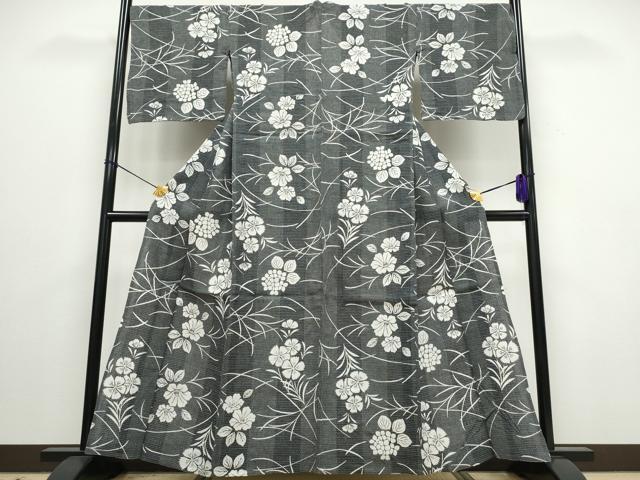 平和屋着物∴夏物 浴衣 芝草舞花文 綿麻 逸品 CAAW0957ng