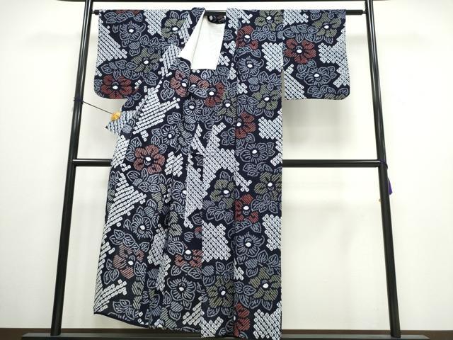 平和屋着物∴夏物 浴衣 有松鳴海絞り 枝花文 綿 逸品 CAAW0975ng