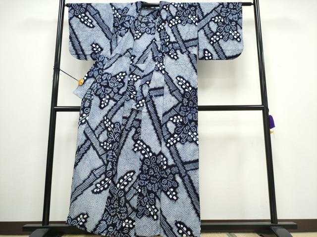 平和屋着物∴夏物 浴衣 有松鳴海絞り 竹垣草花文 綿 逸品 CAAW0979ng