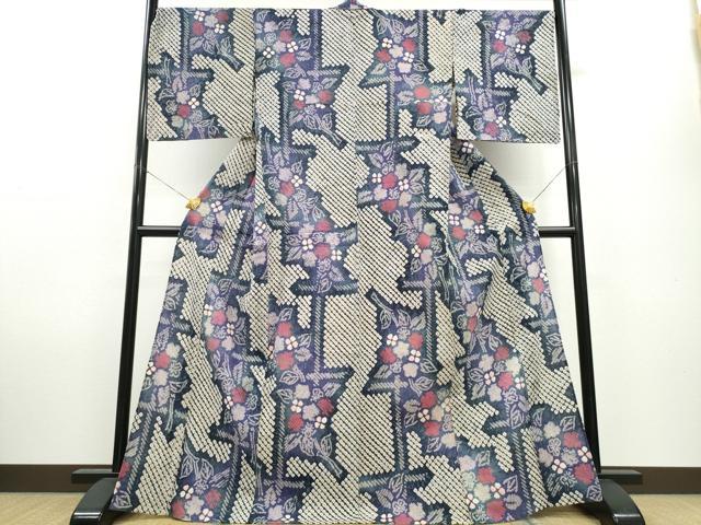 平和屋着物∴夏物 浴衣 有松鳴海絞り 籬枝花文 綿 逸品 CAAW0992ng