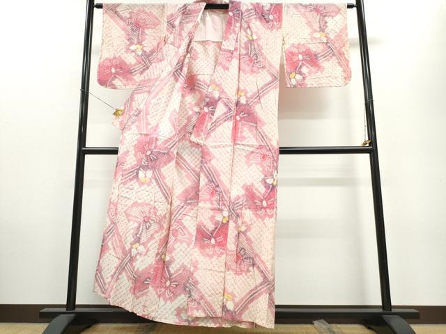 平和屋着物∴夏物 浴衣 有松鳴海絞り 舞蝶文 綿 逸品 CAAW0994ng