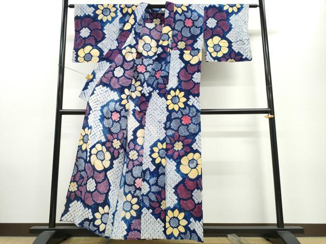 平和屋着物∴夏物 浴衣 有松鳴海絞り 舞花文 綿 逸品 CAAW0995ng
