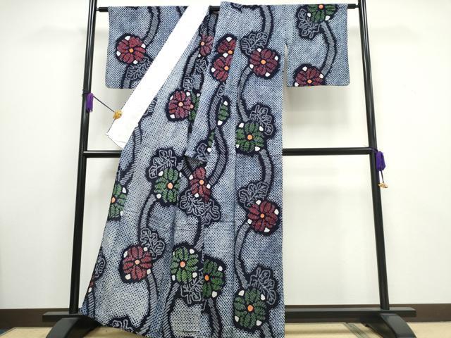 平和屋着物∴夏物 浴衣 有松鳴海絞り よろけ縞菊文 綿 逸品 CAAW1041ng