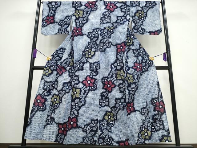 平和屋着物∴夏物 浴衣 有松鳴海絞り 枝花文 綿 逸品 CAAW1043ng