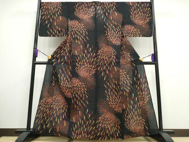 平和屋着物∴夏物 浴衣 綿紅梅 花火 綿 逸品 CAAW1052ng