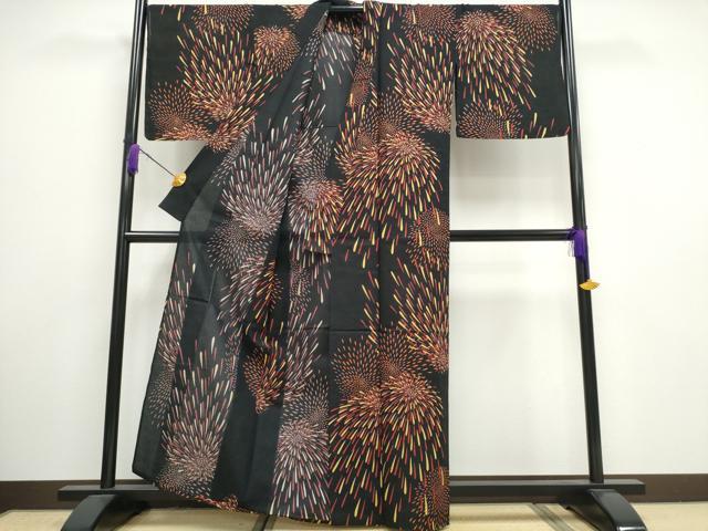 平和屋着物∴夏物 浴衣 綿紅梅 花火 綿 逸品 CAAW1052ng