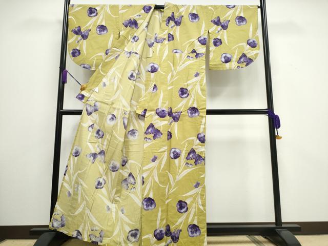 平和屋着物∴夏物 浴衣 縦綿絽 草花文 綿 逸品 CAAW1056ng