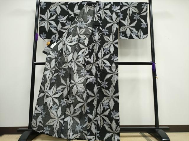 平和屋着物∴夏物 浴衣 麻の葉文 黒地 逸品 CAAW1060ng