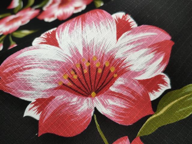 平和屋着物∴夏物 浴衣 綿紅梅 舞花文 黒地 綿 逸品 CAAW1064ng