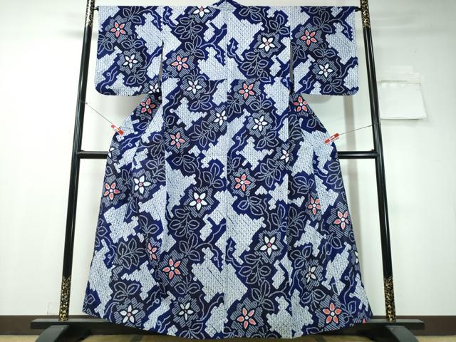 平和屋着物∴夏物 浴衣 有松鳴海絞り 枝花文 綿 逸品 未使用 CAAW1075ng