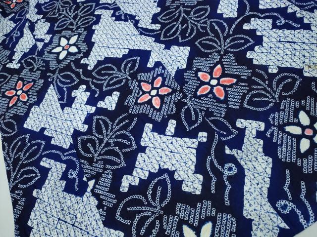 平和屋着物∴夏物 浴衣 有松鳴海絞り 枝花文 綿 逸品 未使用 CAAW1075ng