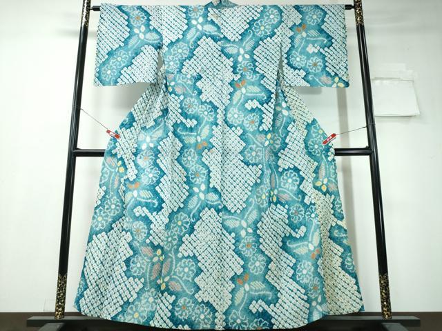 平和屋着物∴夏物 浴衣 有松鳴海絞り 舞蝶菊文 綿 逸品 CAAW1082ng