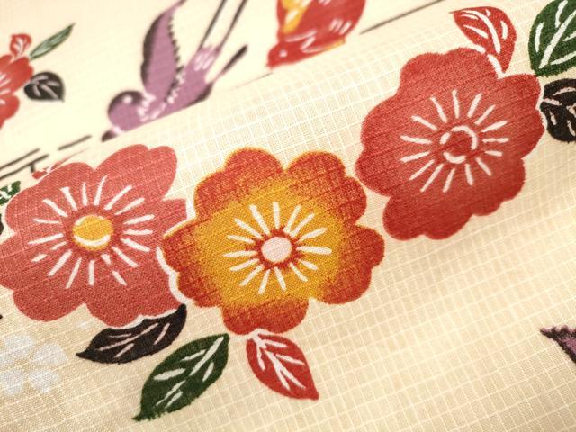 平和屋着物∴夏物 浴衣 綿紅梅 型染め 舞花鳥文 綿 逸品 CAAW1115ng