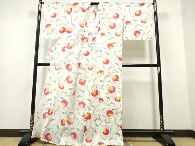 平和屋着物∴夏物 浴衣 綿紅梅 草花文 綿 逸品 CAAW1116ng