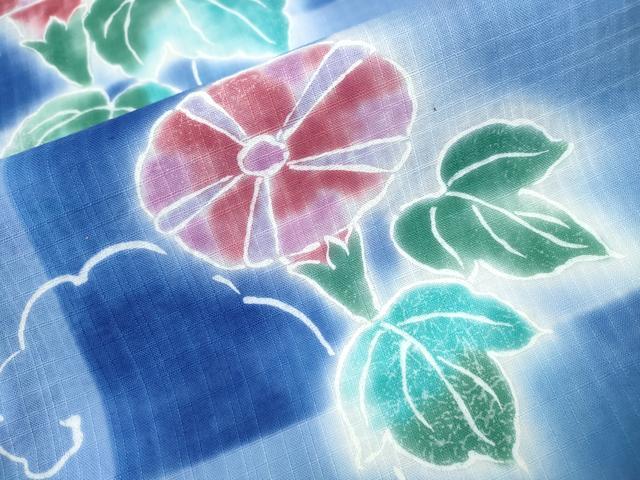 平和屋着物∴夏物 浴衣 朝顔 アサガオ 市松花文 暈し染め 逸品 CAAW1123ng