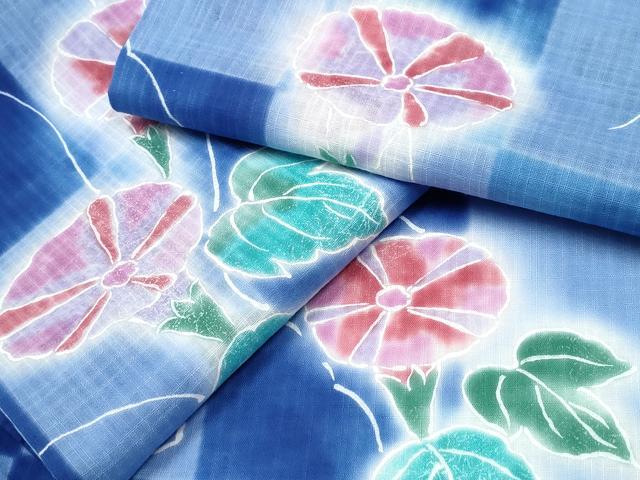 平和屋着物∴夏物 浴衣 朝顔 アサガオ 市松花文 暈し染め 逸品 CAAW1123ng