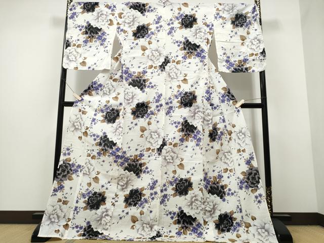 平和屋着物∴夏物 浴衣 縦綿絽 牡丹 金彩 綿 逸品 CAAW1125ng