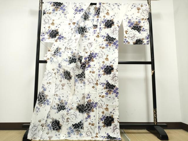 平和屋着物∴夏物 浴衣 縦綿絽 牡丹 金彩 綿 逸品 CAAW1125ng