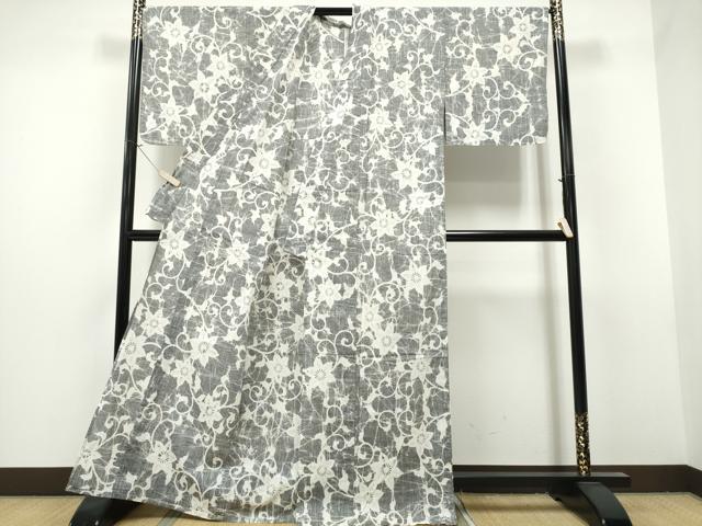 平和屋着物∴夏物 浴衣 型染め 花唐草文 綿 逸品 CAAW1128ng