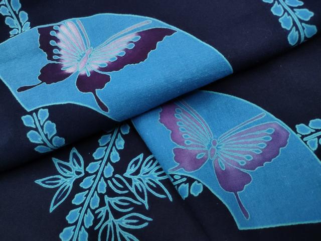 平和屋着物∴夏物 浴衣 枝葉間道 地紙舞蝶文 綿 逸品 CAAW1129ng