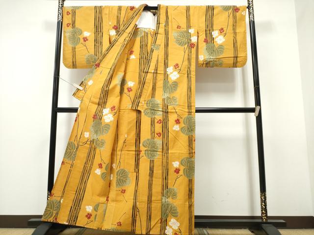 平和屋着物∴夏物 浴衣 竹縞 モンステラ花文 逸品 CAAW1130ng