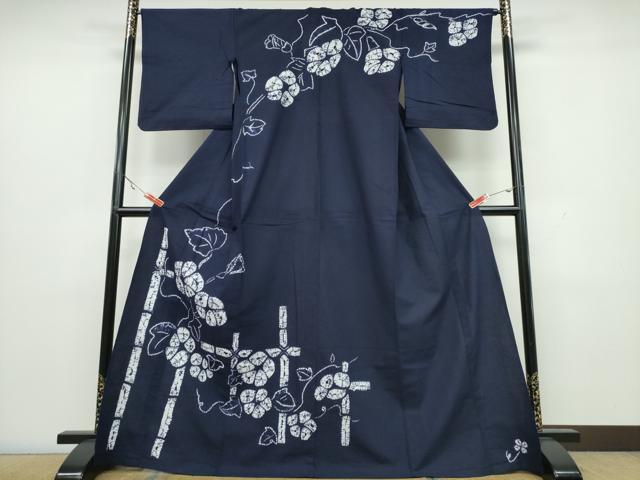 平和屋着物∴夏物 浴衣 訪問着 有松鳴海絞り 竹縞蔦の葉花文 綿 逸品 CAAW1139ng