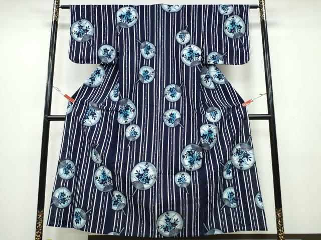 平和屋着物∴夏物 浴衣 団扇草花文 綿 逸品 CAAW1166ng
