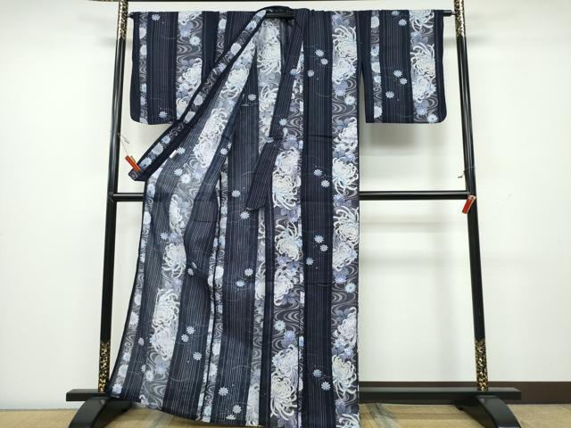 平和屋着物∴夏物 浴衣 縦綿絽 乱菊 間道 綿 逸品 CAAW1169ng