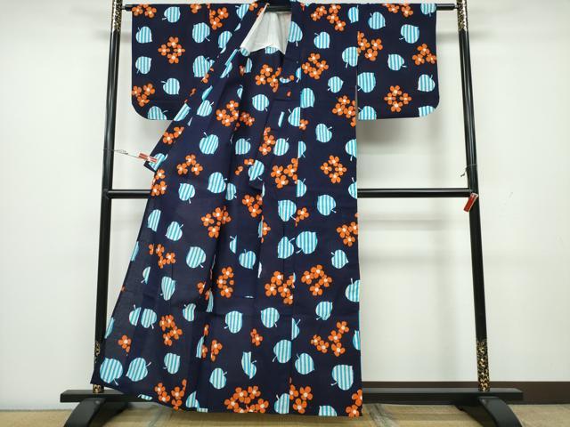 平和屋着物∴夏物 浴衣 舞葉花文 綿 逸品 CAAW1171ng