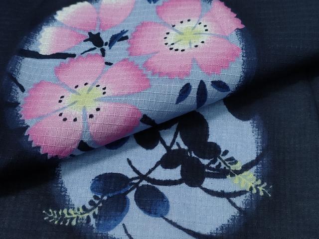 平和屋着物∴夏物 浴衣 綿紅梅 舞蝶花丸文 綿 逸品 CAAW1174ng