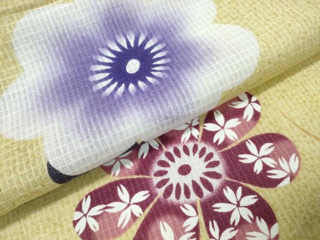 平和屋着物∴夏物 浴衣 綿紅梅 芝草舞花文 綿 逸品 CAAW1175ng