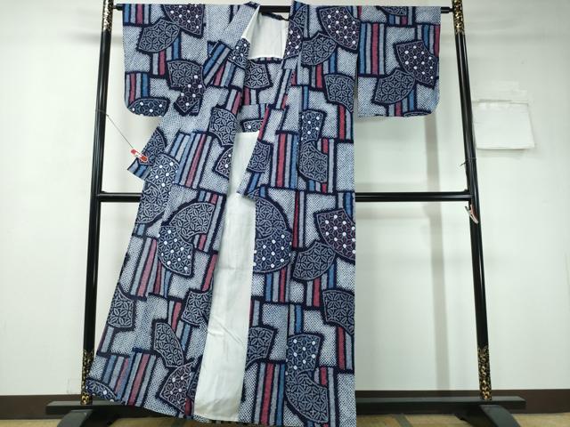 平和屋着物∴夏物 浴衣 有松鳴海絞り 地紙麻の葉文様 綿 逸品 CAAW1180ng