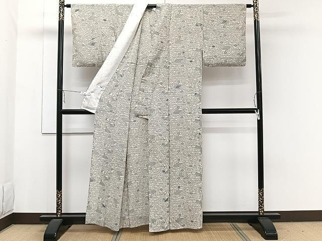平和屋着物▽上質な小紋 単衣 型染め 流水花蝶文 正絹 逸品 CAAW1207xi