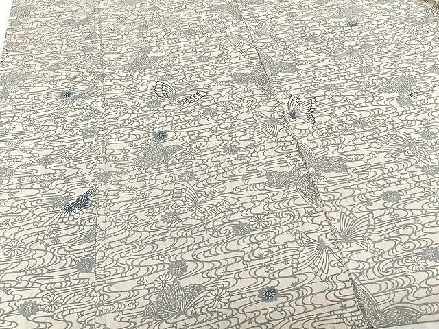 平和屋着物▽上質な小紋 単衣 型染め 流水花蝶文 正絹 逸品 CAAW1207xi