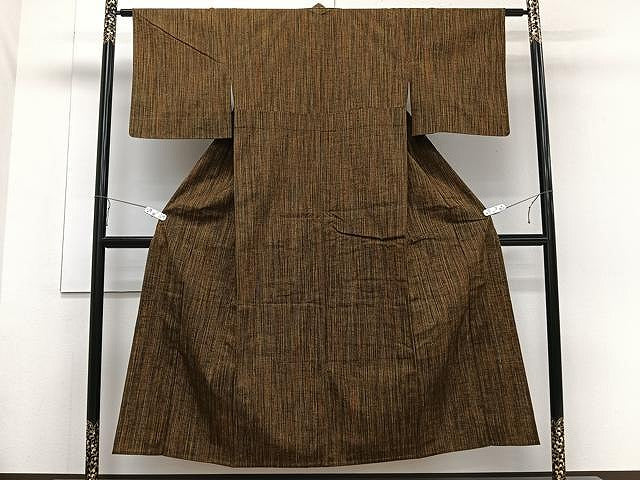 平和屋着物▽上質な紬 単衣 縞 正絹 逸品 CAAW1216xi