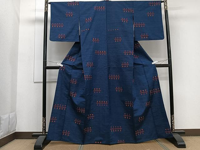 平和屋着物▽上質な紬 単衣 幾何学文 正絹 逸品 CAAW1221xi