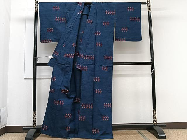 平和屋着物▽上質な紬 単衣 幾何学文 正絹 逸品 CAAW1221xi