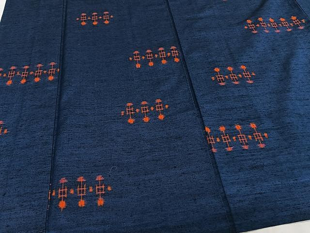 平和屋着物▽上質な紬 単衣 幾何学文 正絹 逸品 CAAW1221xi