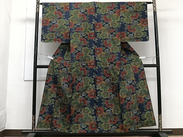 平和屋着物▽上質な紬 単衣 舞花文 正絹 逸品 未使用 CAAW1228xi