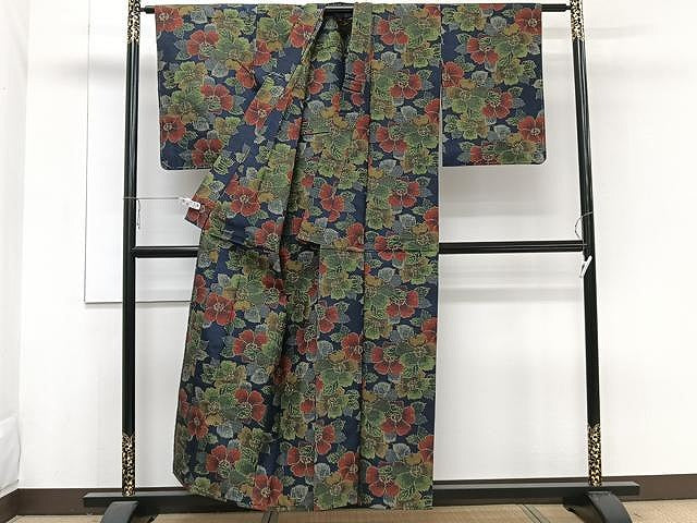 平和屋着物▽上質な紬 単衣 舞花文 正絹 逸品 未使用 CAAW1228xi