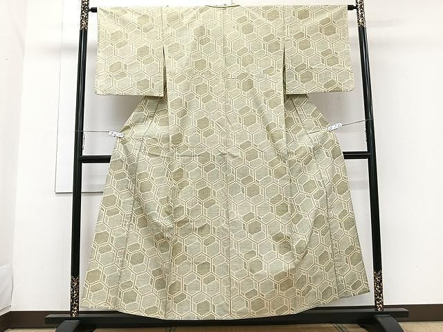 平和屋着物▽上質な紬 単衣 亀甲文 正絹 逸品 CAAW1243xi