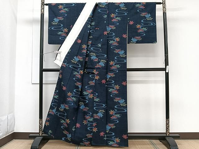 平和屋着物▽上質な紬 単衣 竜田川 正絹 逸品 CAAW1247xi