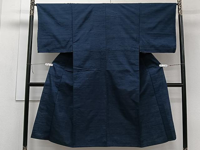 平和屋着物▽男性 紬 単衣 濃藍色 正絹 逸品 CAAW1252xi