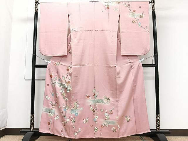 平和屋着物▽訪問着 単衣 駒刺繍 枝花文 金彩 正絹 逸品 CAAW1259xi