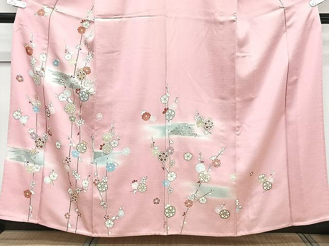 平和屋着物▽訪問着 単衣 駒刺繍 枝花文 金彩 正絹 逸品 CAAW1259xi
