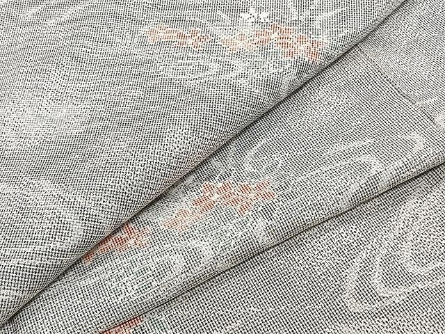 平和屋着物▽上質な紬 単衣 流水草花文 正絹 逸品 CAAW1336xi